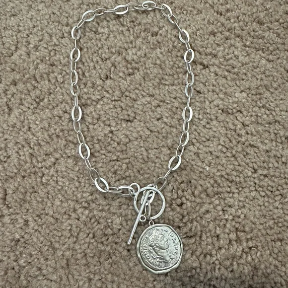 Silver Chain Necklace with Coin Pendant - Picture 1 of 8